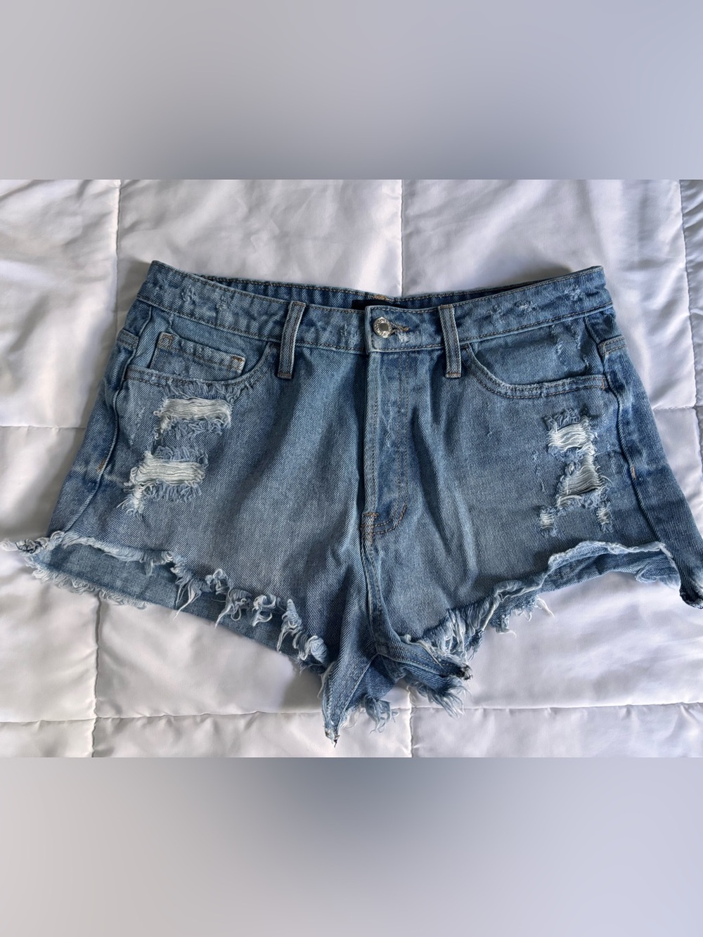 Vervet High-Rise Distressed Denim Shorts — Light Blue